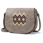 Sac bandoulière rétro femme en similicuir, trois poches intérieures, gris
