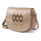 Sac bandoulière rétro femme en similicuir, trois poches intérieures, beige