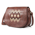 Sac bandoulière rétro femme en similicuir, trois poches intérieures, marron foncé