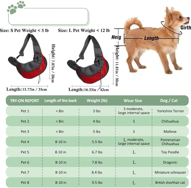 Sac de transport pour chien en bandoulière rembourrée, S ou L