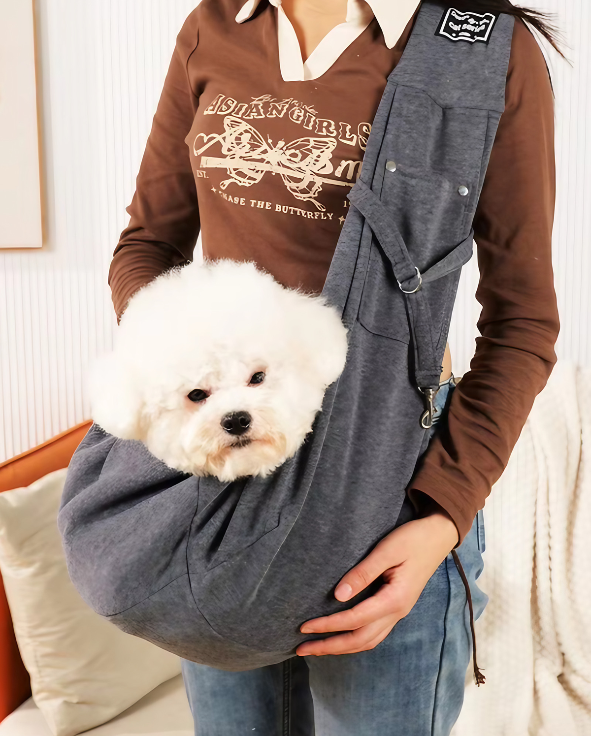 Sac de transport bandoulière pour petit chien ou chat, 7 coloris, gris foncé