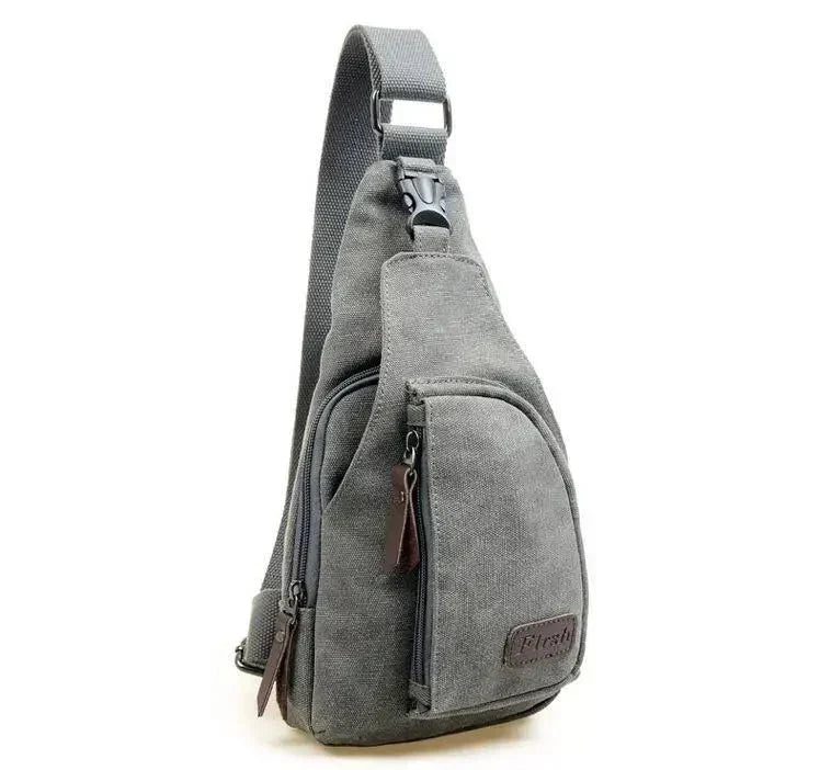 Sac bandoulière en toile, sangle réglable, 37 x 17 x 6 cm, gris
