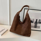 Sac besace femme en suédine, forme trapèze, cinq coloris, café
