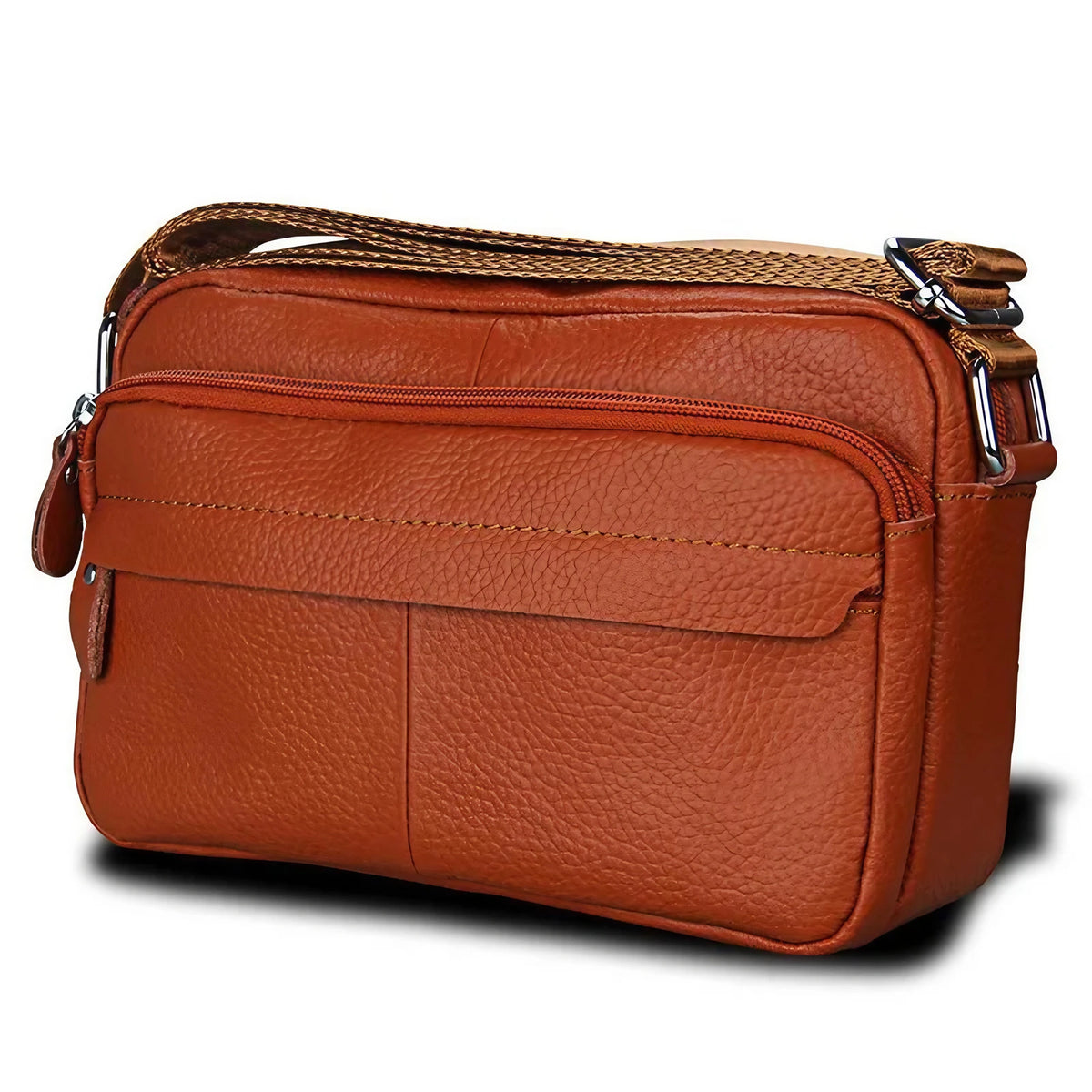Sac besace femme carré en similicuir, bandoulière réglable, camel