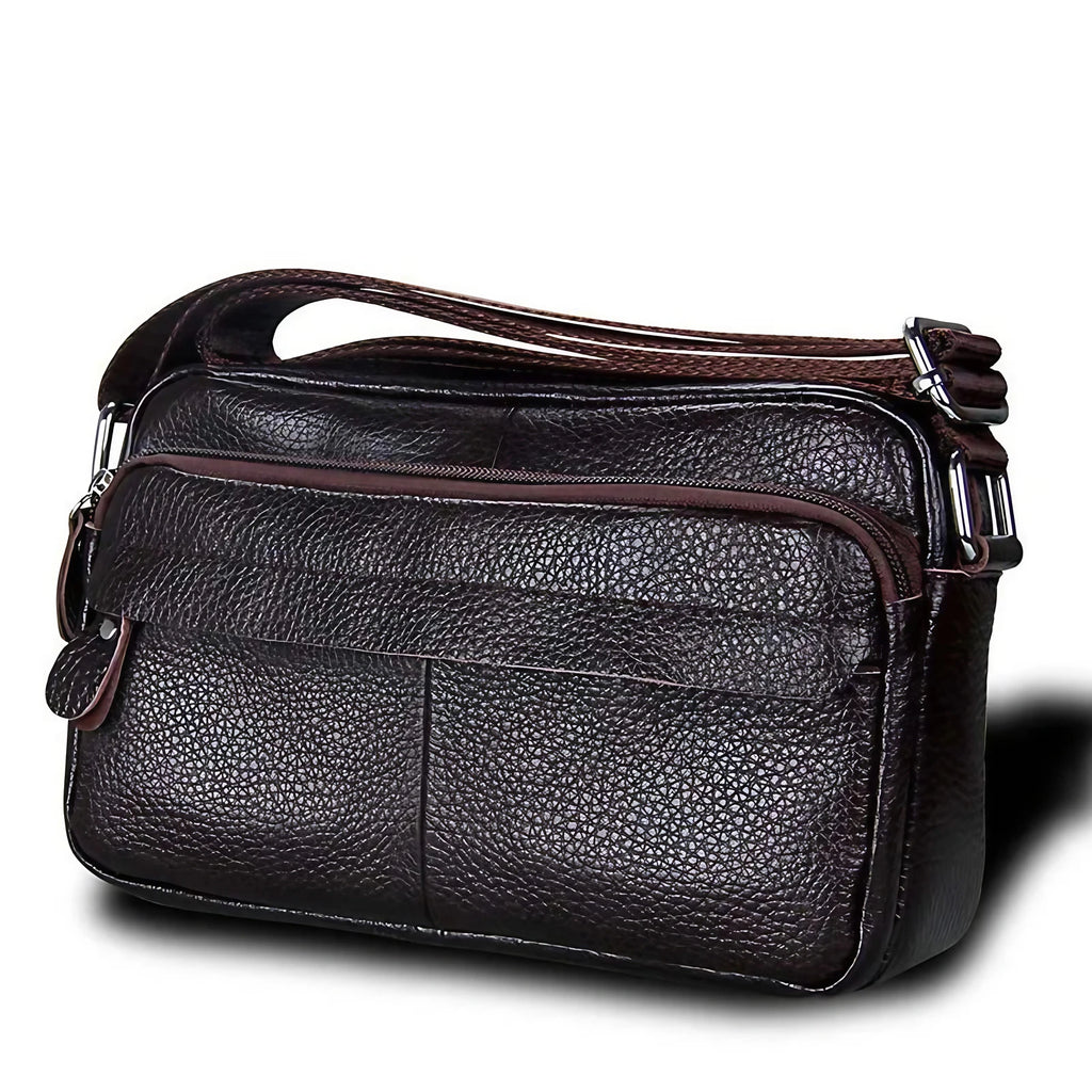 Sac besace femme carré en similicuir, bandoulière réglable, marron foncé
