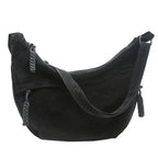 Sac besace femme en faux daim, forme demi-lune, noir
