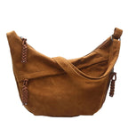 Sac besace femme en faux daim, forme demi-lune, marron