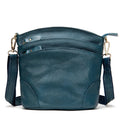 Sac besace femme en similicuir, deux poches avant, six coloris, bleu