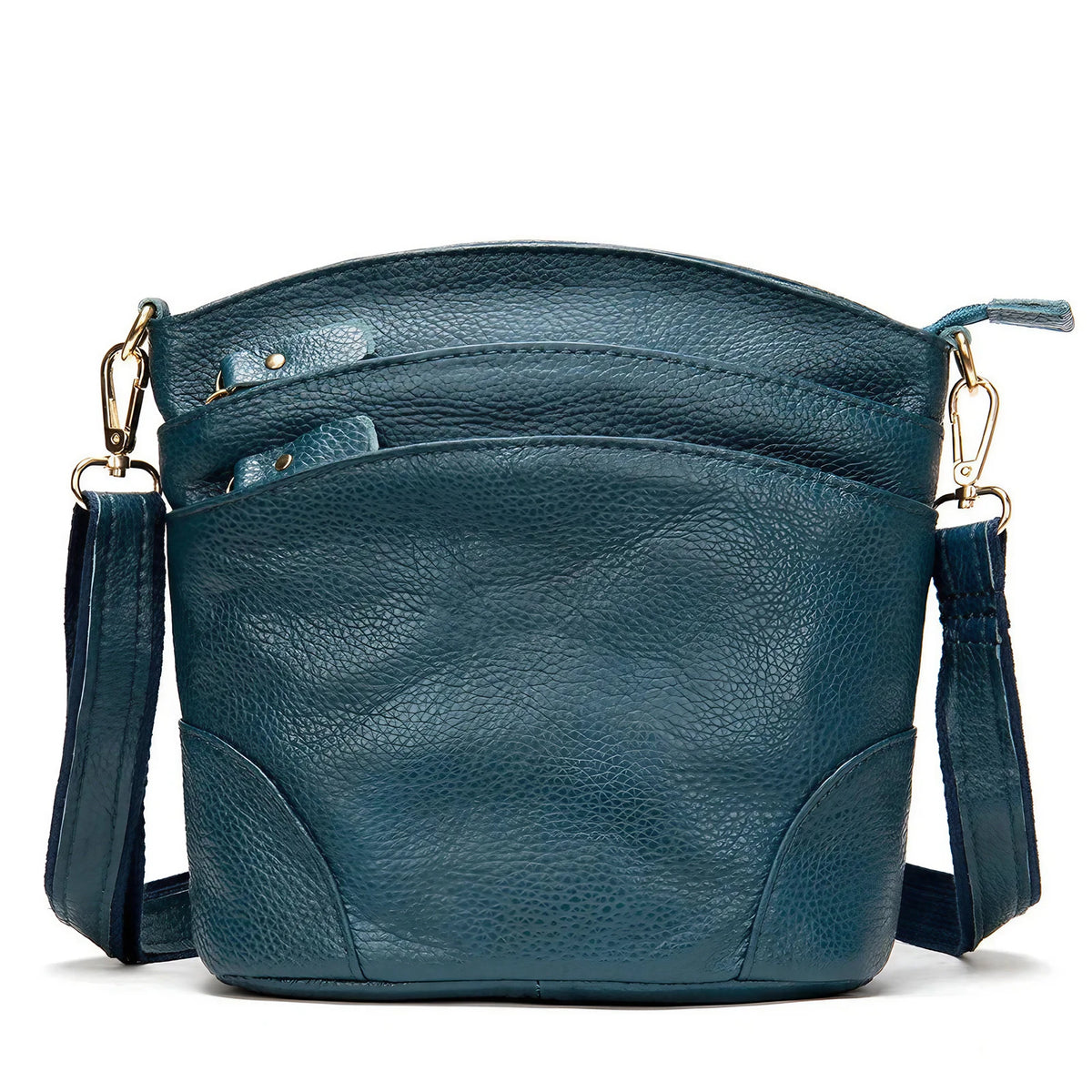 Sac besace femme en similicuir, deux poches avant, six coloris, bleu
