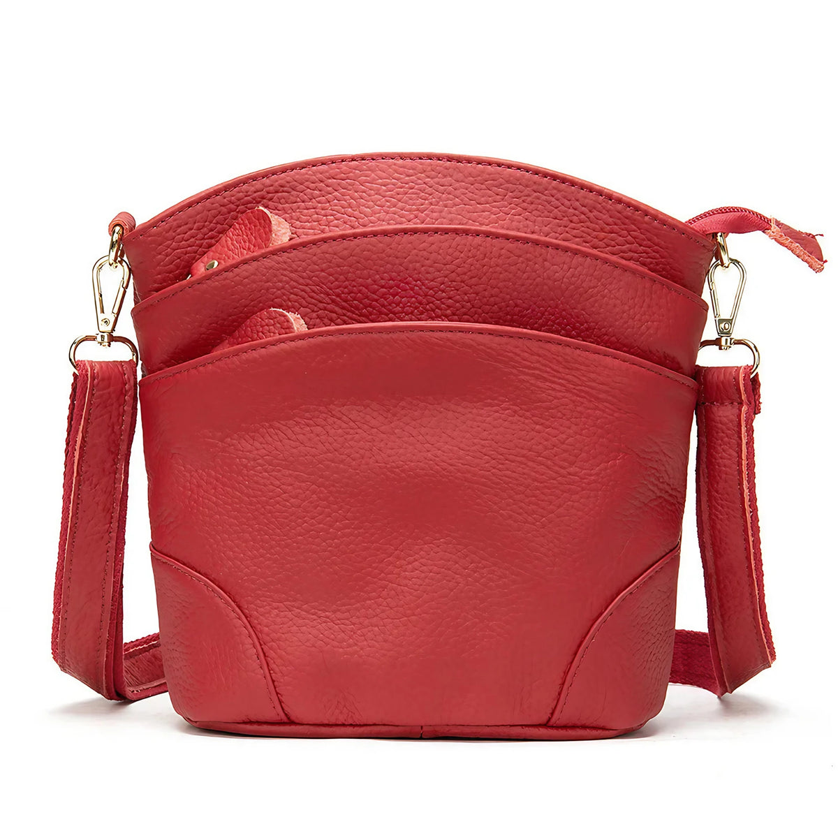 Sac besace femme en similicuir, deux poches avant, six coloris, rouge