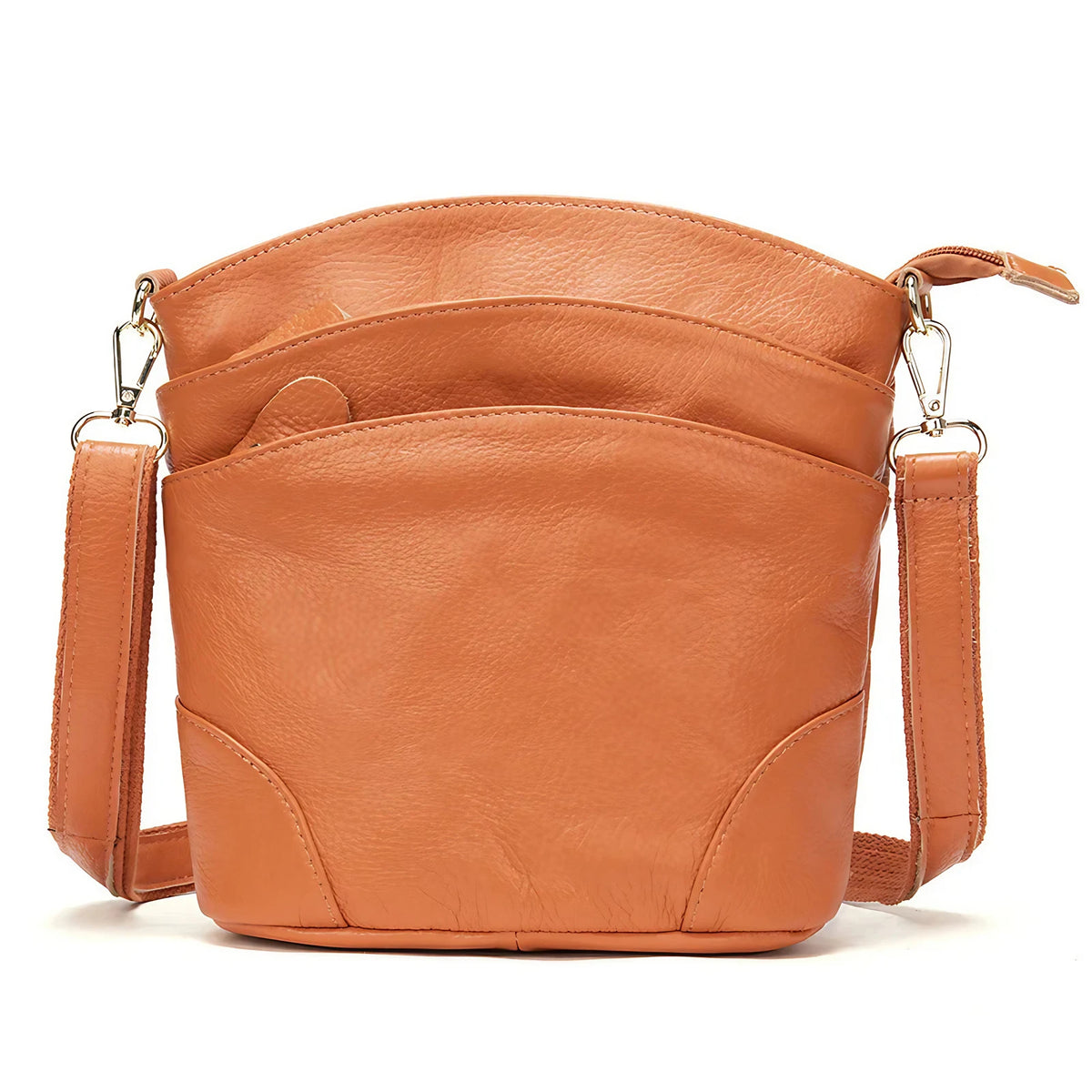 Sac besace femme en similicuir, deux poches avant, six coloris, orange camel