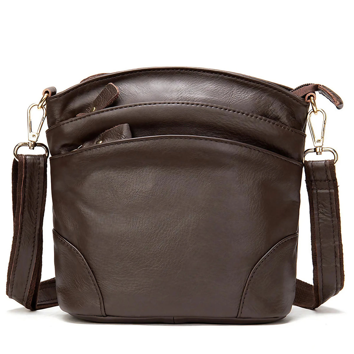 Sac besace femme en similicuir, deux poches avant, six coloris, café