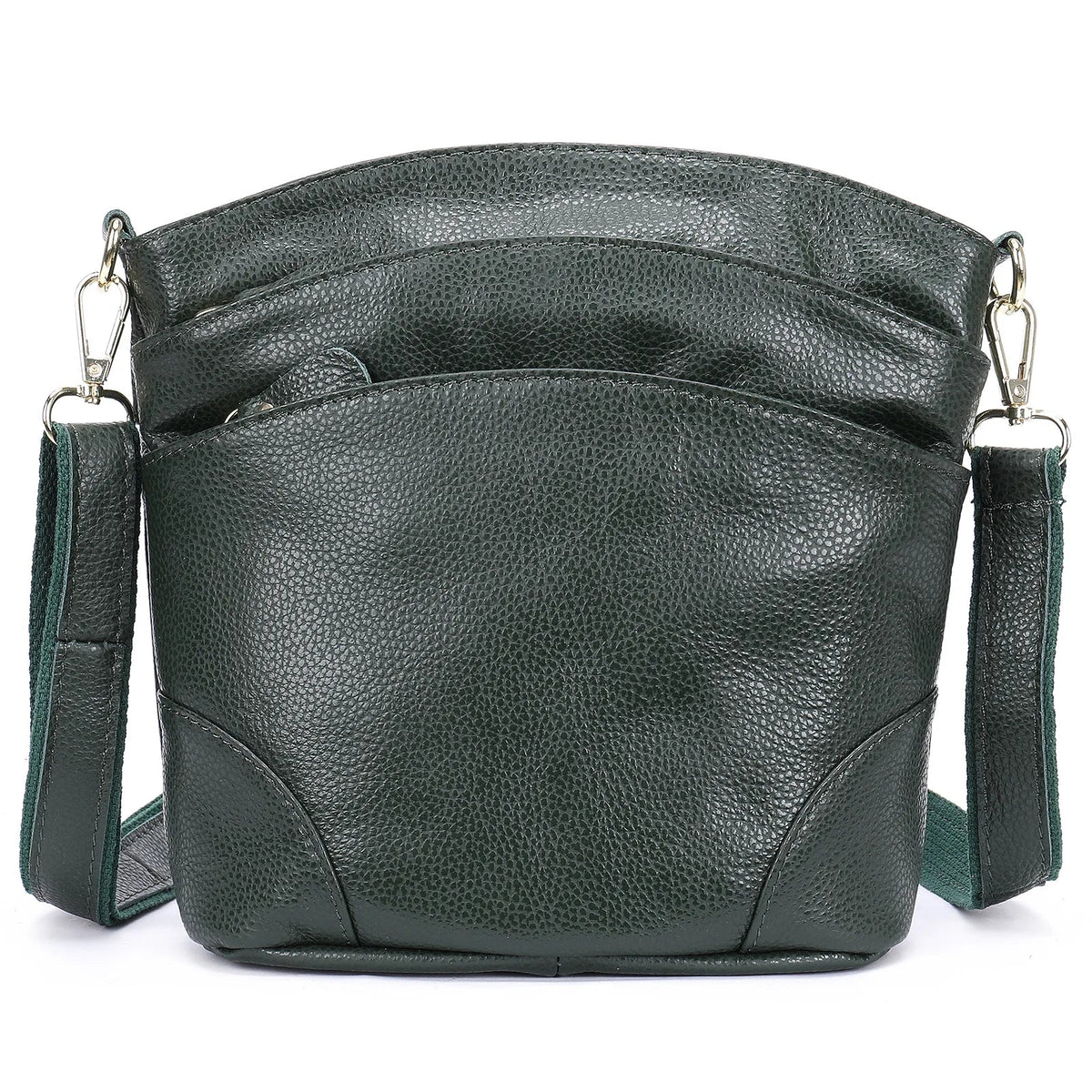 Sac besace femme en similicuir, deux poches avant, six coloris, vert