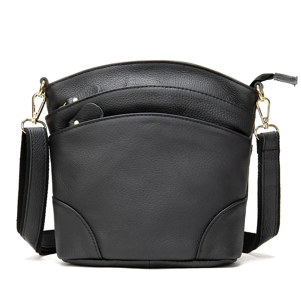 Sac besace femme en similicuir, deux poches avant, six coloris, noir