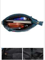 Sac besace femme en similicuir, deux poches avant, six coloris