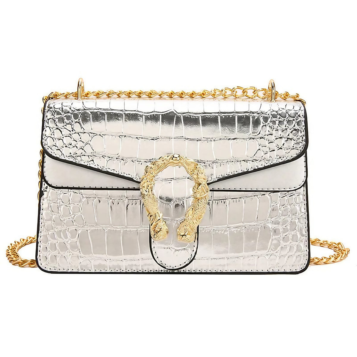 Sac besace femme en similicuir, bandoulière ajustable, six coloris, argenté