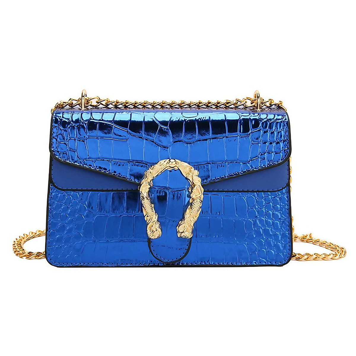 Sac besace femme en similicuir, bandoulière ajustable, six coloris, bleu
