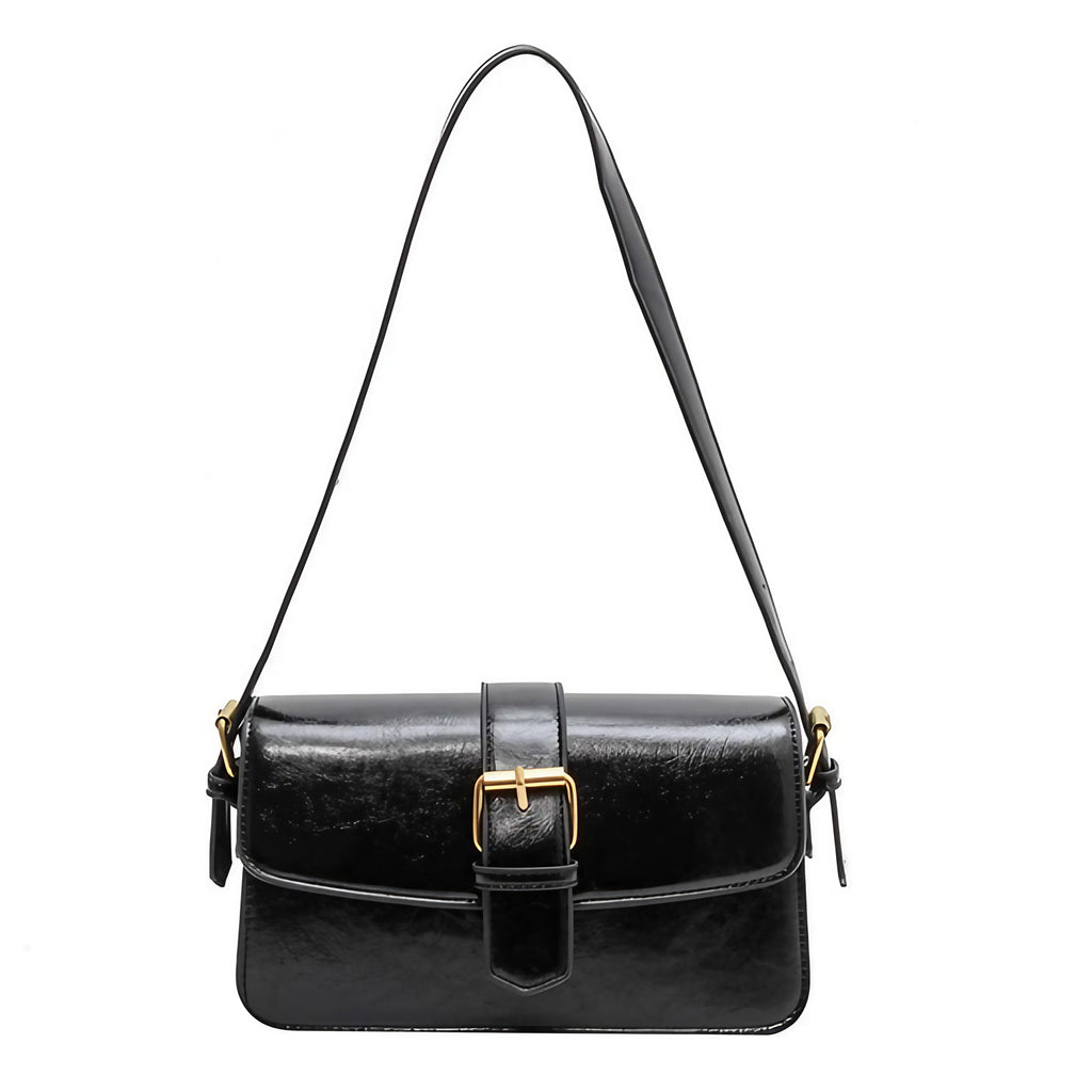 Petit sac besace femme en similicuir, bandoulière ajustable, noir
