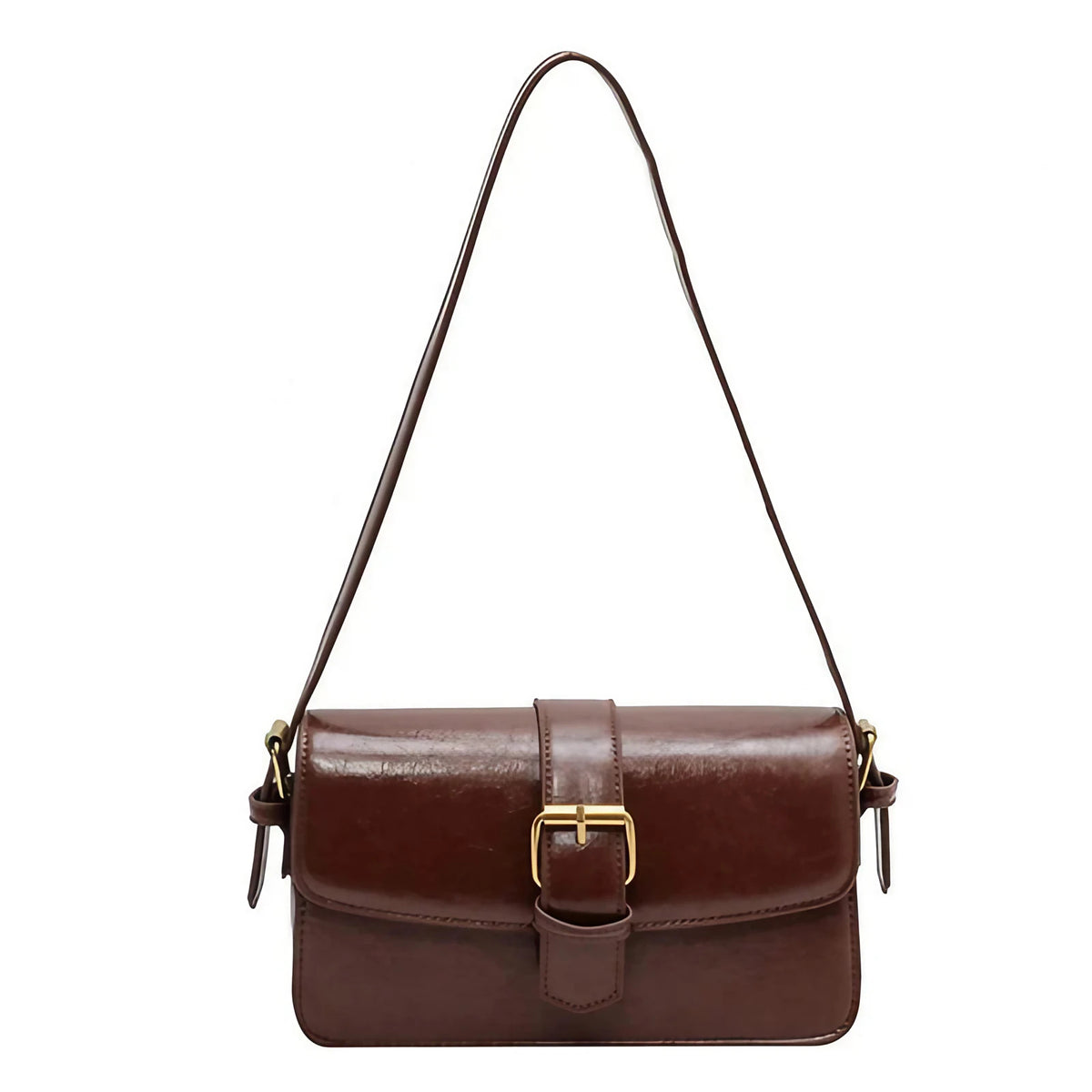 Petit sac besace femme en similicuir, bandoulière ajustable, café