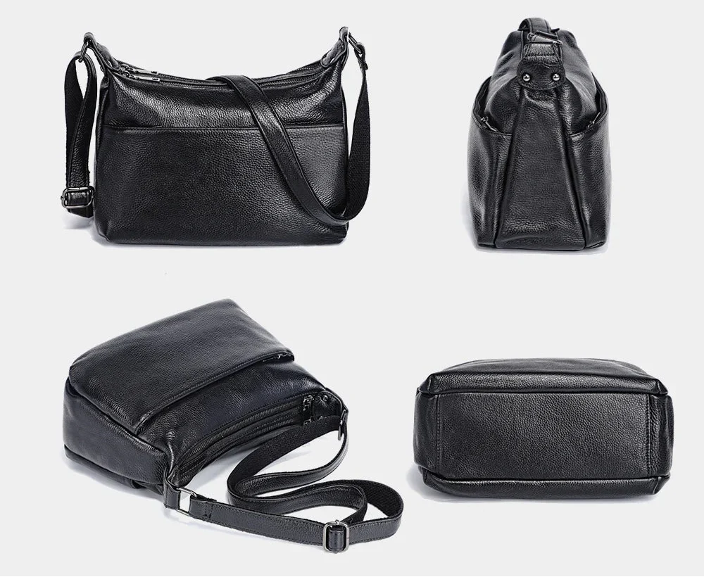 Sac besace femme à texture grainée, deux compartiments zippés