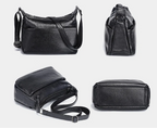 Sac besace femme à texture grainée, deux compartiments zippés