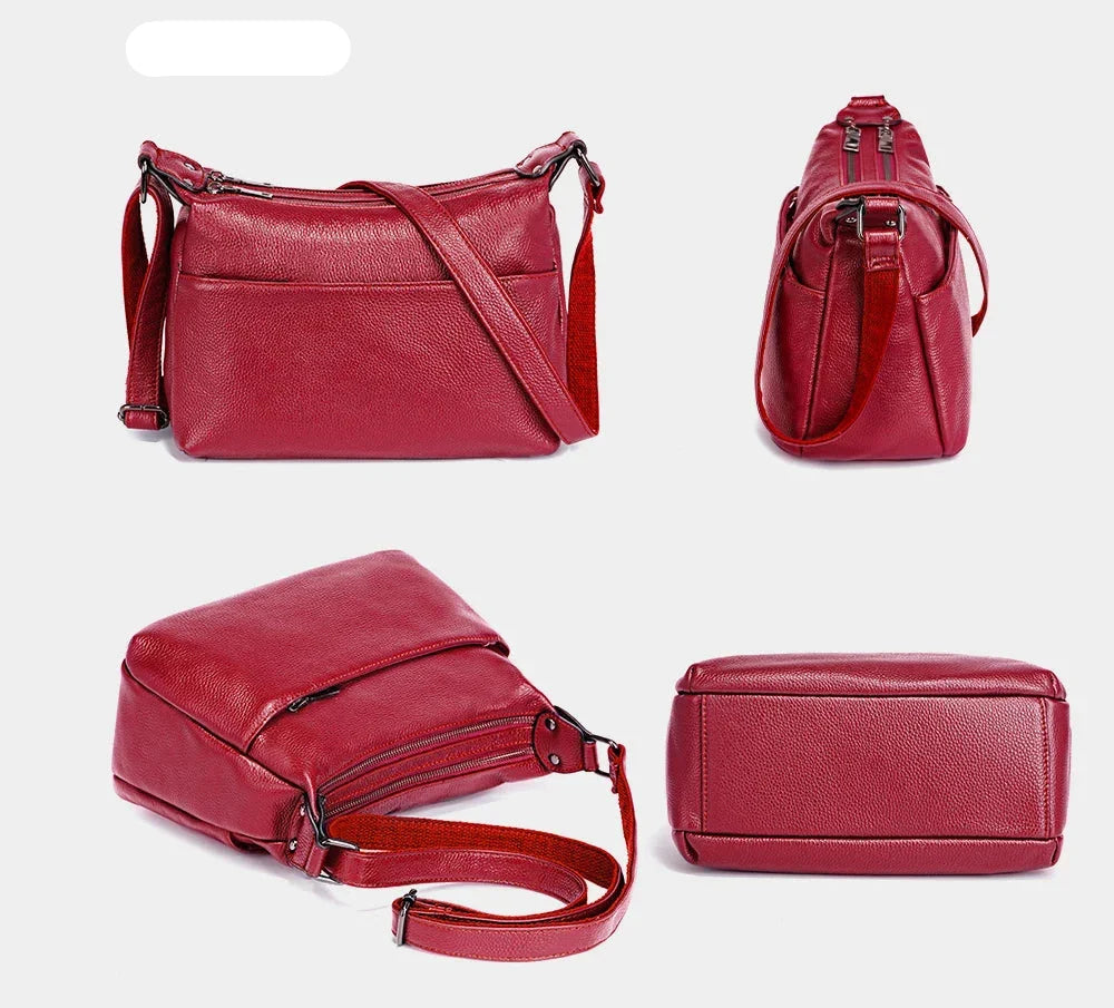 Sac besace femme à texture grainée, deux compartiments zippés
