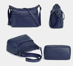 Sac besace femme à texture grainée, deux compartiments zippés