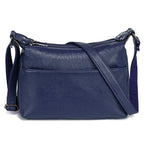 Sac besace femme à texture grainée, deux compartiments zippés, bleu