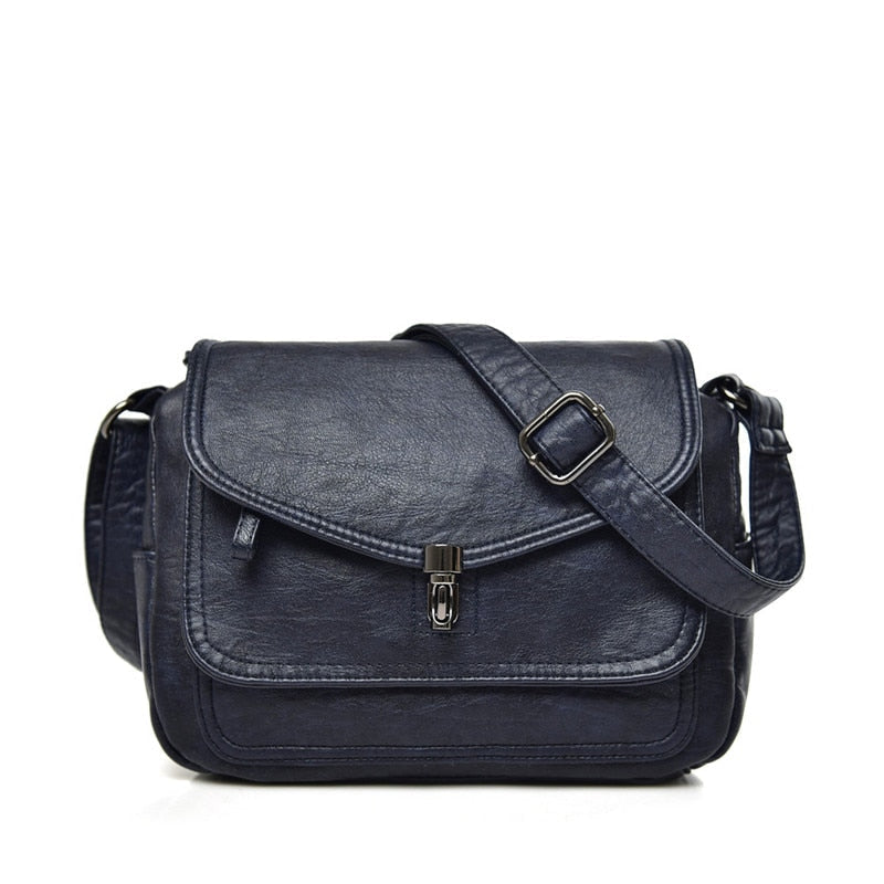 Sac besace femme en similicuir, bandoulière réglable, six coloris, bleu