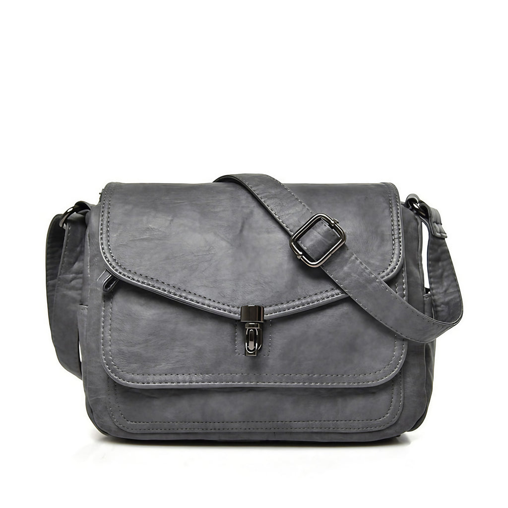 Sac besace femme en similicuir, bandoulière réglable, six coloris, gris