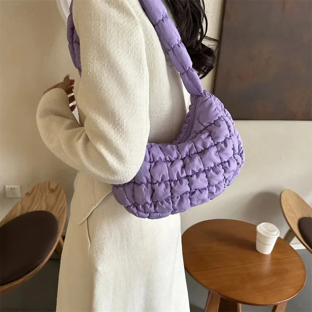 Sac besace femme matelassé effet bulle, bandoulière large