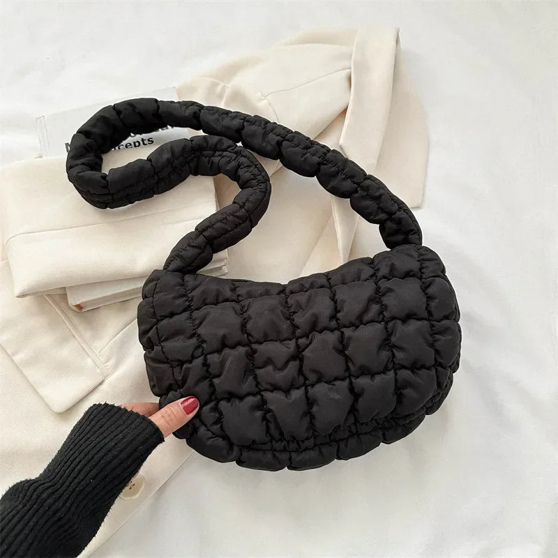 Sac besace femme matelassé effet bulle, bandoulière large, noir
