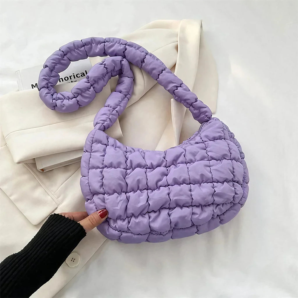 Sac besace femme matelassé effet bulle, bandoulière large, violet