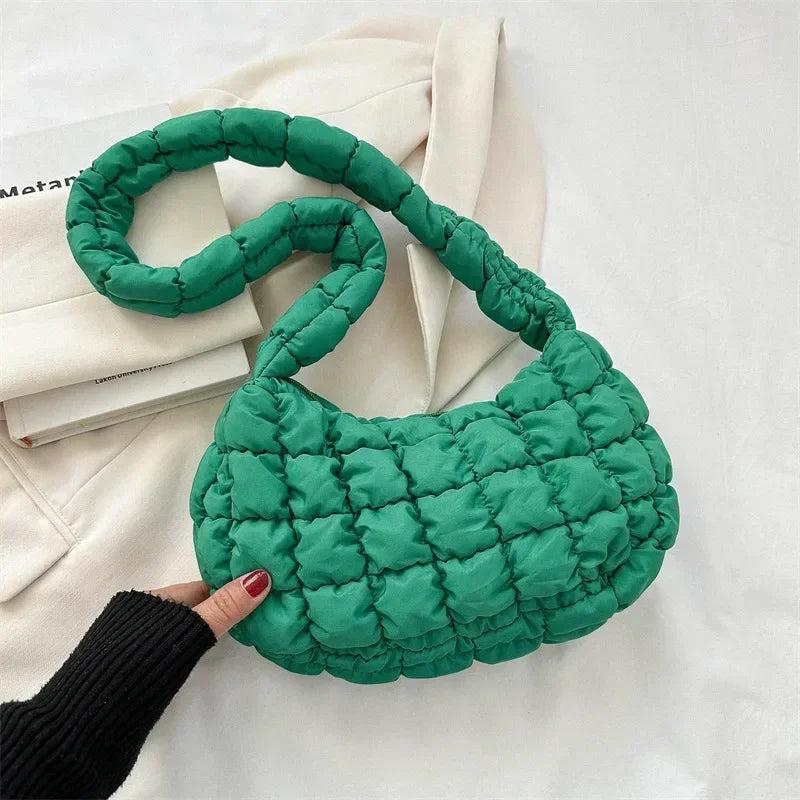 Sac besace femme matelassé effet bulle, bandoulière large, vert
