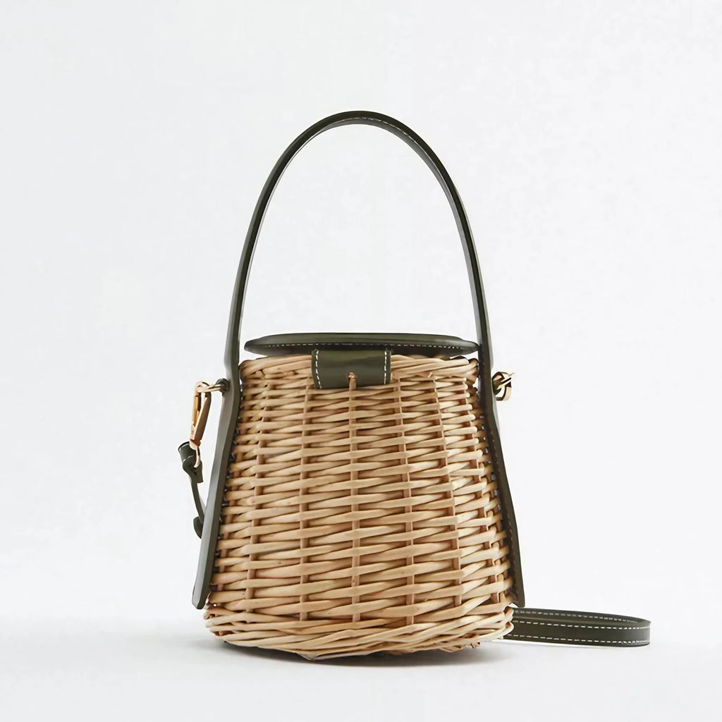 Petit sac seau femme à détails vert foncé, 15 x 15 cm, vert foncé