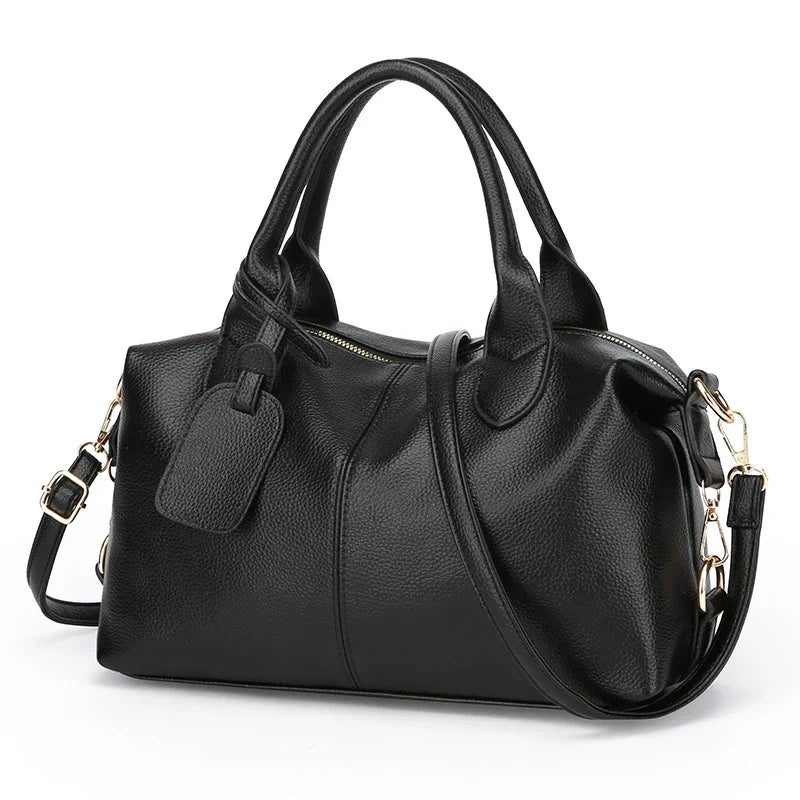 Sac bowling femme noir en similicuir grainé, 29 x 19 cm