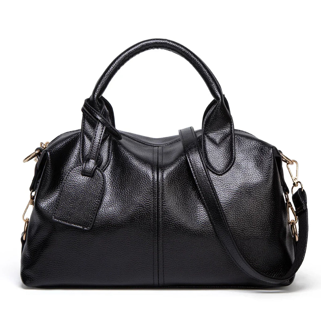 Sac bowling femme noir en similicuir grainé, 29 x 19 cm, noir