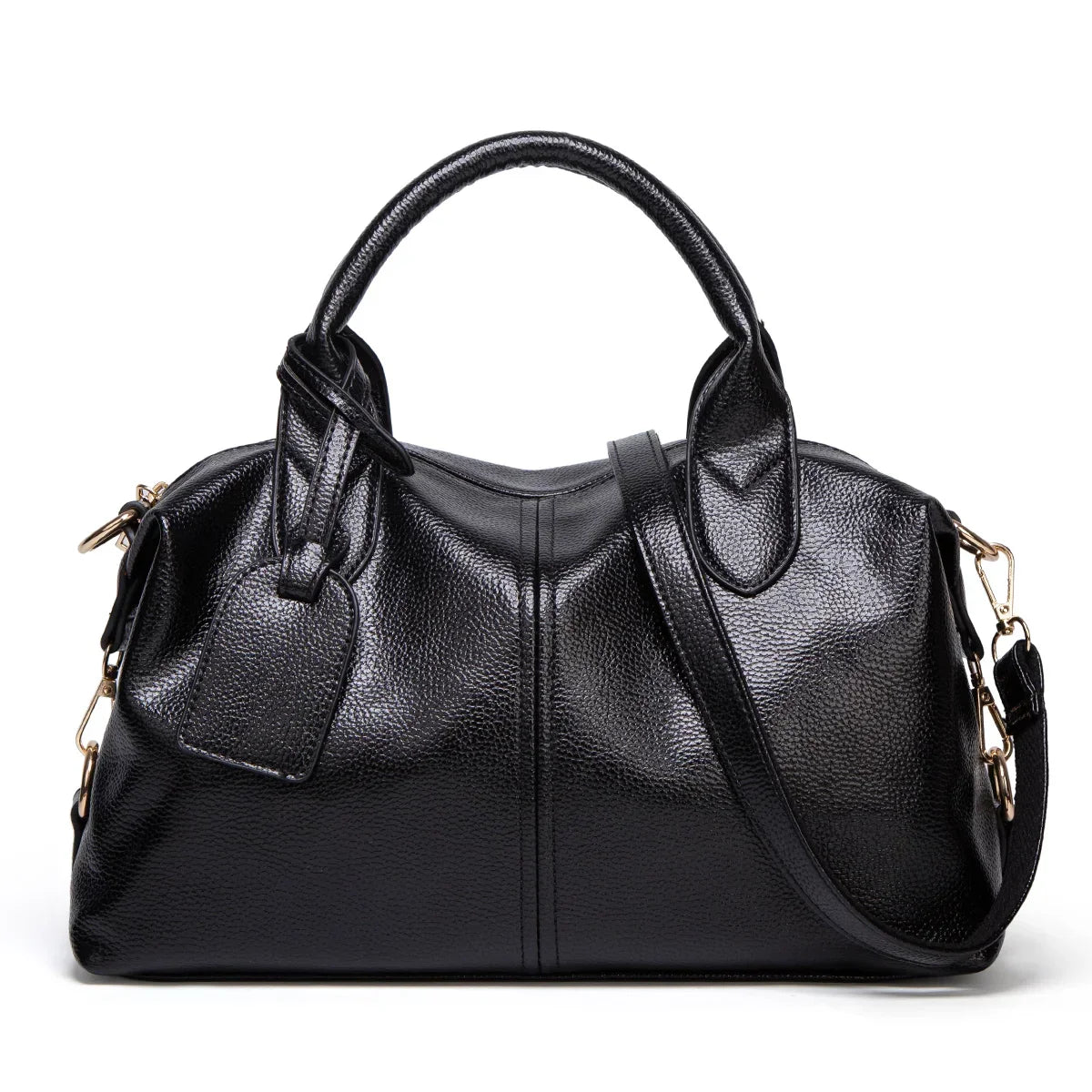 Sac bowling femme noir en similicuir grainé, 29 x 19 cm, noir