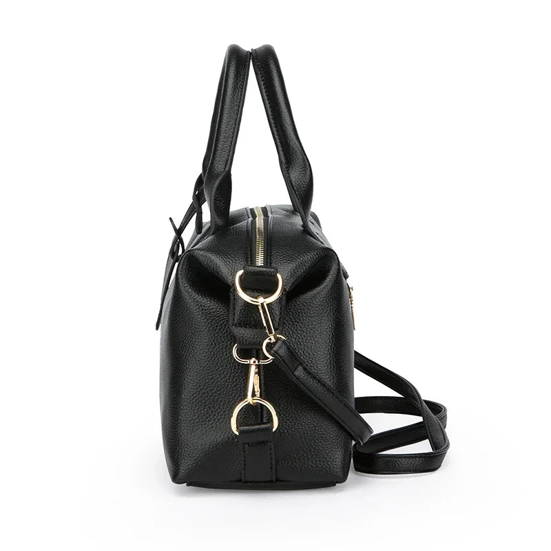 Sac bowling femme noir en similicuir grainé, 29 x 19 cm