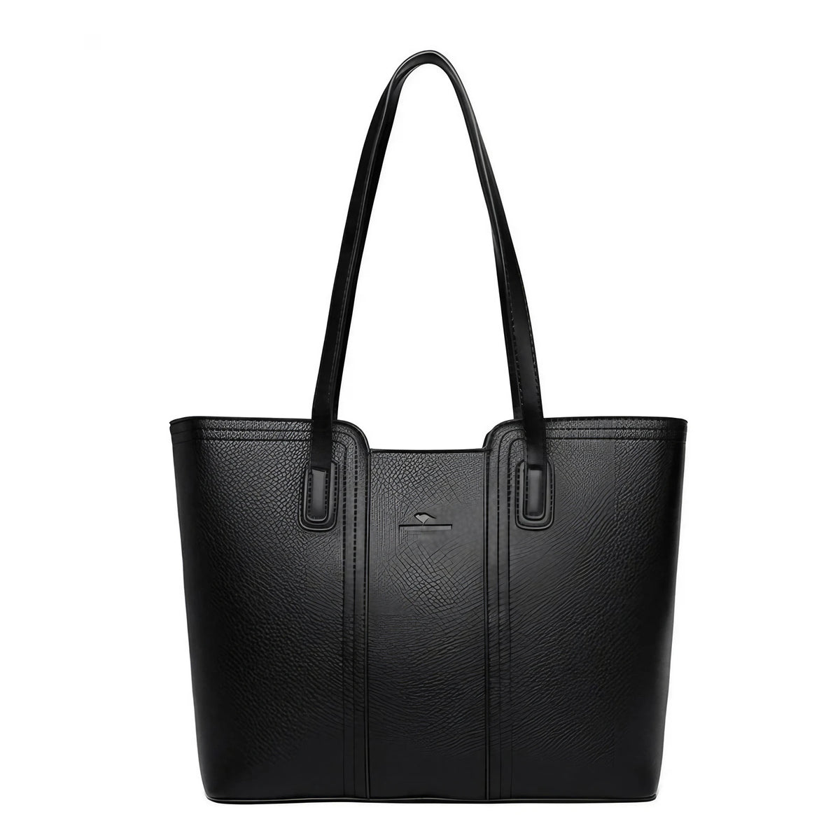 Sac cabas femme en similicuir grainé, fermeture éclair, noir