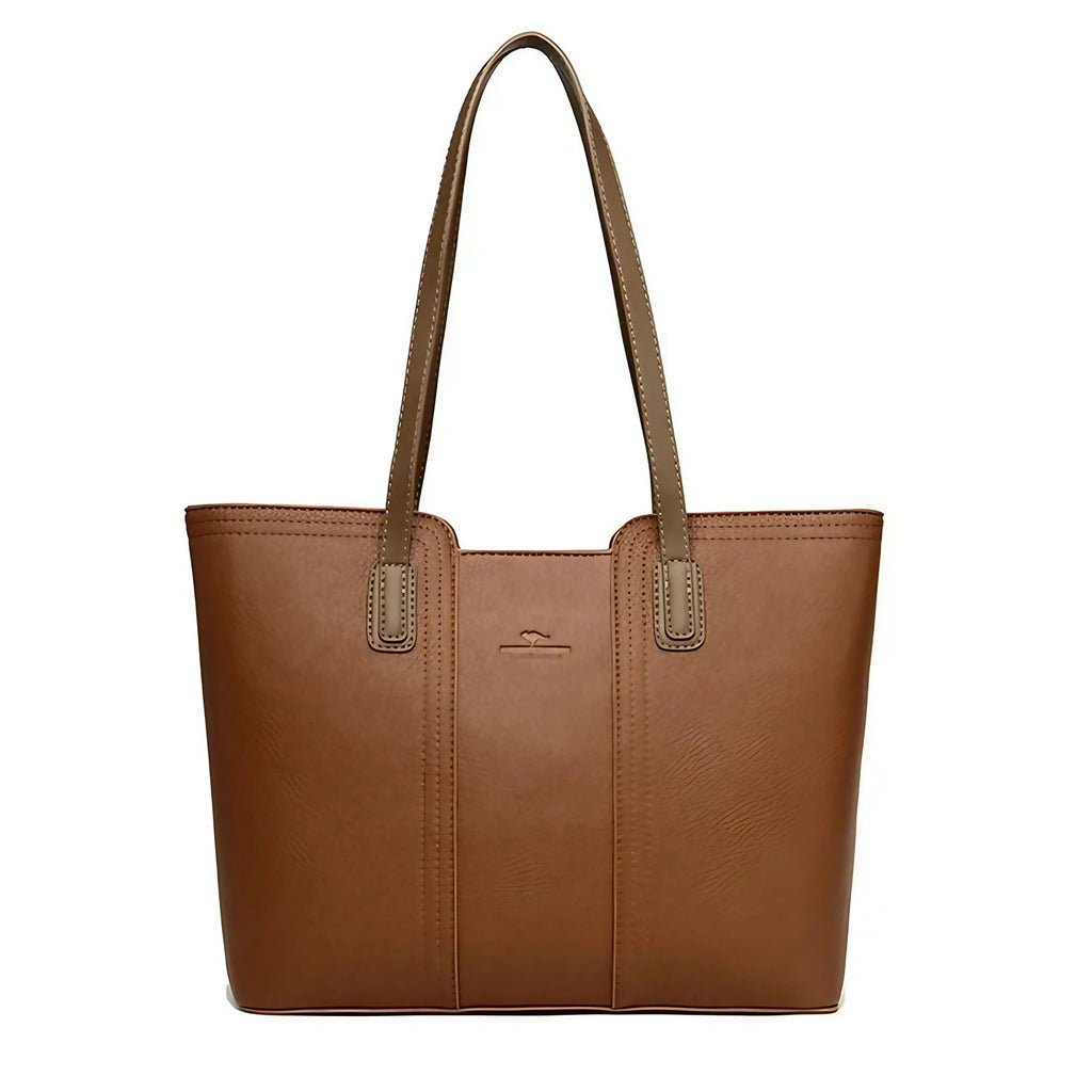 Sac cabas femme en similicuir grainé, fermeture éclair, marron