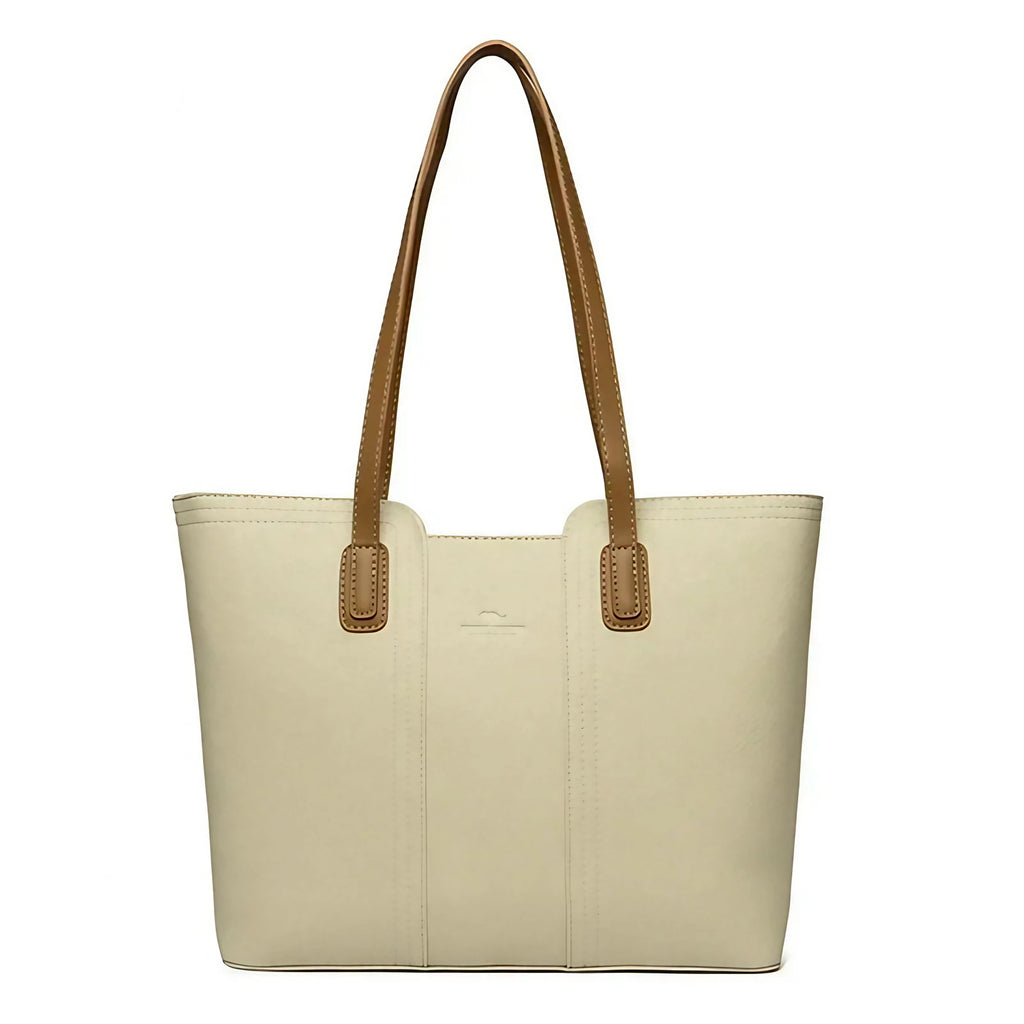 Sac cabas femme en similicuir grainé, fermeture éclair, crème