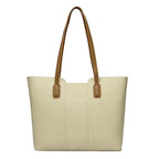 Sac cabas femme en similicuir grainé, fermeture éclair, crème
