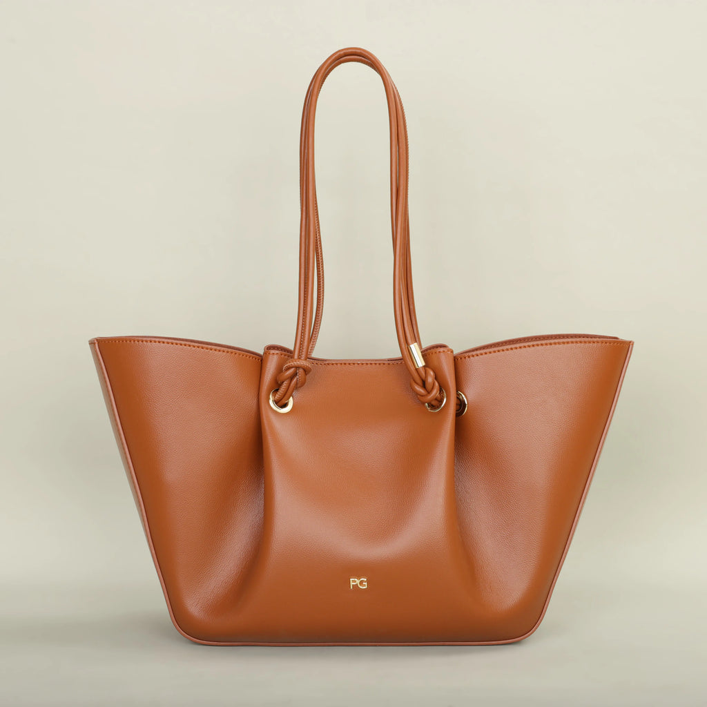 Sac cabas femme structuré en similicuir, fermeture aimantée, camel