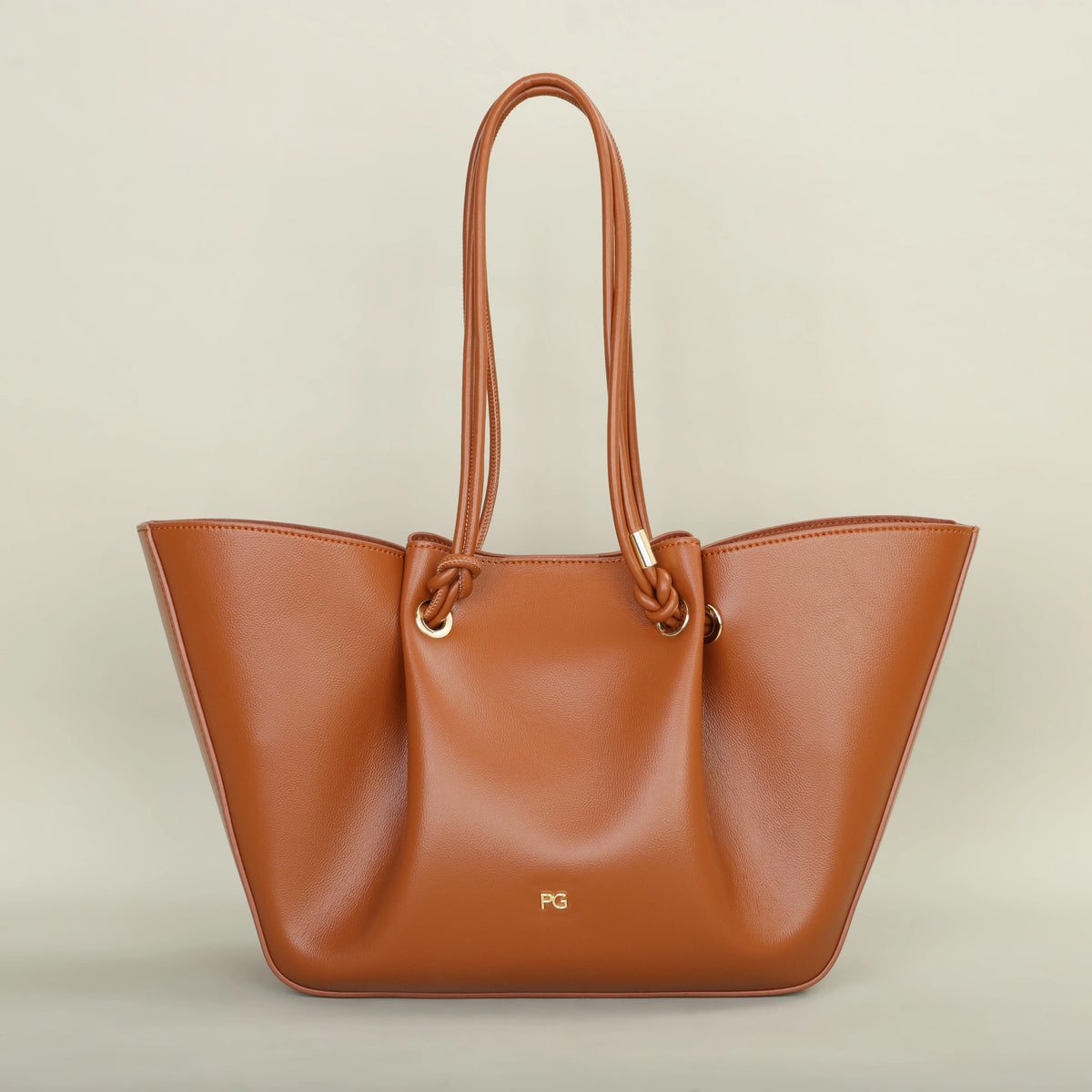 Sac cabas femme structuré en similicuir, fermeture aimantée, camel