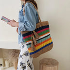 Sac cabas de plage multicolore à rayures, zippé et doublé