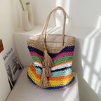 Sac cabas de plage multicolore à rayures, zippé et doublé