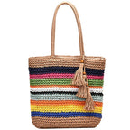 Sac cabas de plage multicolore à rayures, zippé et doublé, multicolore
