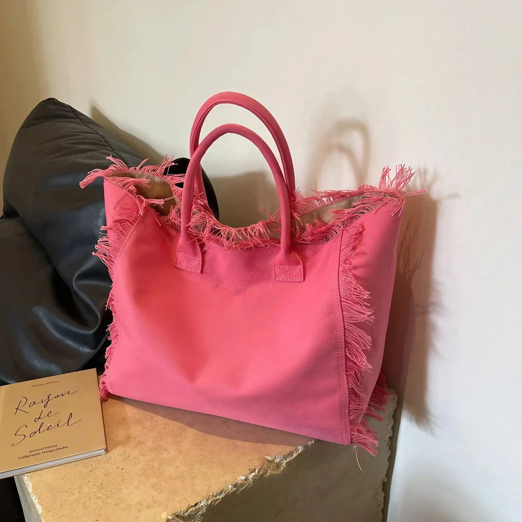 Sac cabas de plage femme en toile, poche zippée, 46 x 28 cm