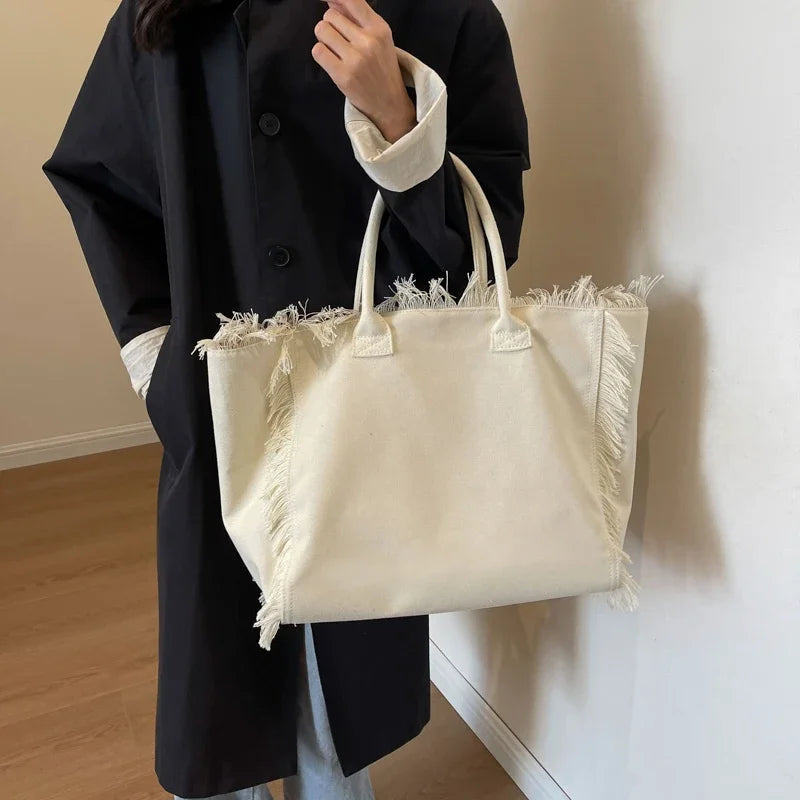 Sac cabas de plage femme en toile, poche zippée, 46 x 28 cm